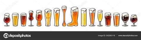 Big Set Different Types Beer Glasses Beer Glassware Guide Hand Stock Vector Image By ©uncleleo