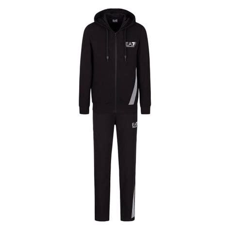 Emporio Armani Ea7 Hooded Zip Up Black Cotton Tracksuit Clothing From