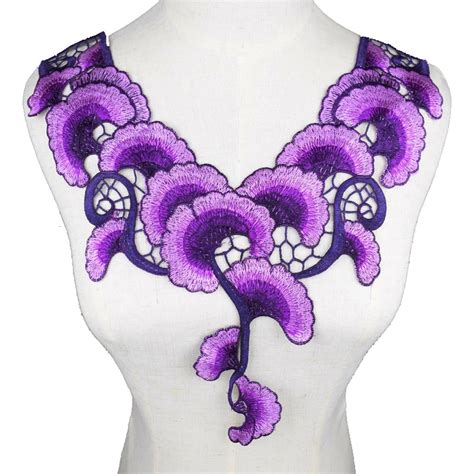 Purple Lace Neckline Collar Beautiful Flower Venise Lace Applique Trim