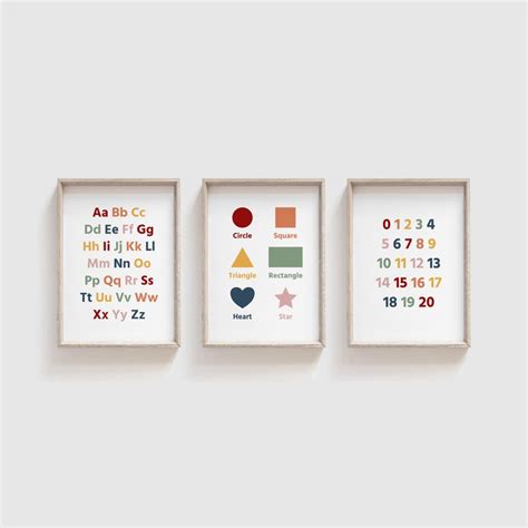 Set of 3 ABC 123 Shapes Educational Alphabet Poster - Etsy