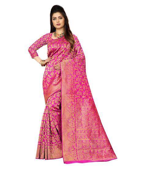 Multi Retail Pink Banarasi Silk Saree Buy Multi Retail Pink Banarasi