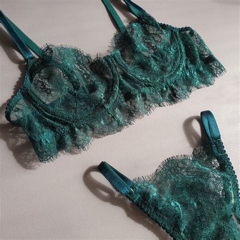 Emerald Lingerie Set Lace Lingerie Set Green Lingerie Set Luxury