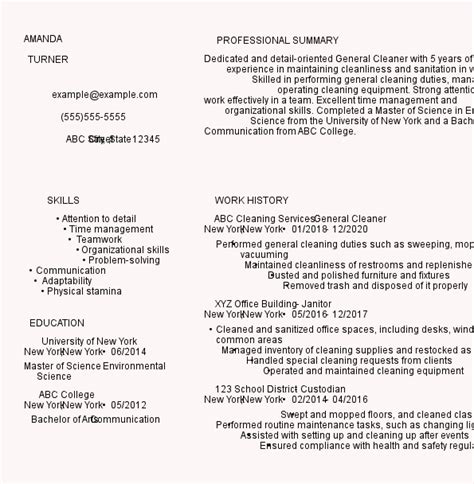 Great General Cleaner Resume Examples Livecareer