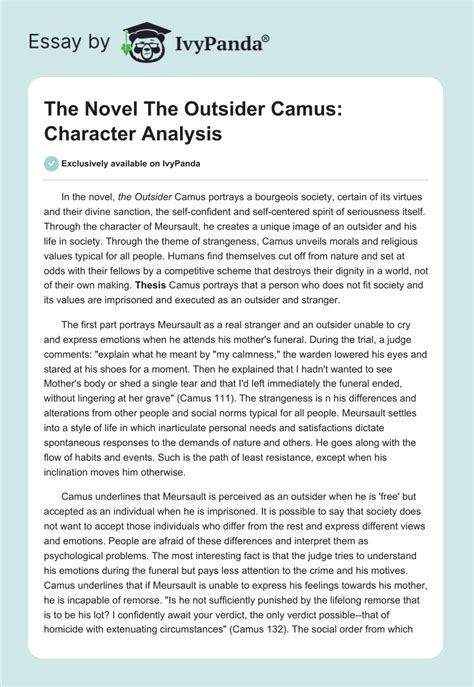 The Novel The Outsider Camus Character Analysis Words Essay