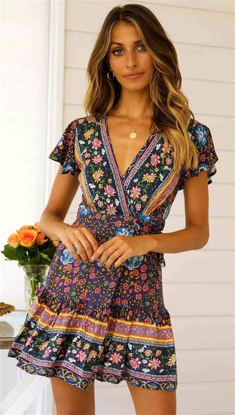 Vestido Estilo Bohemio Mujer Azul Marino Estilos Bohemios