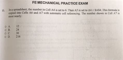 Solved Fe Mechanical Practice Exam L In A Spreadsheet The Chegg