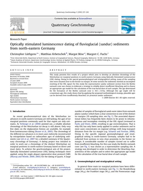 PDF Optically Stimulated Luminescence OSL Dating Of Weichselian