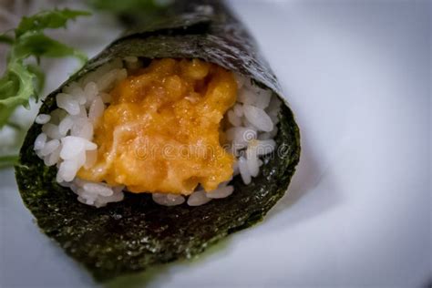 Spicy Salmon Temaki At The Japanese Restaurant Stock Photo Image Of