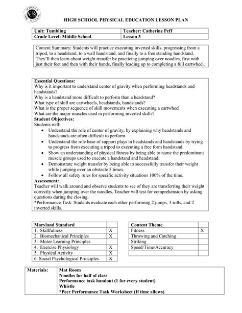 Middle School Physical Education Lesson Plans Lesson Plans Learning Dd8