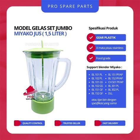 Jual Gelas Set Blender Jus Miyako Baru Liter Jumbo Tabung