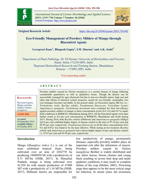 Eco Friendly Management Of Powdery Mildew Of Mango Through Biocontrol