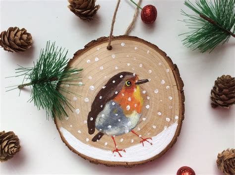 Hand Painted Robin Christmas Decoration Tree Hanging Etsy