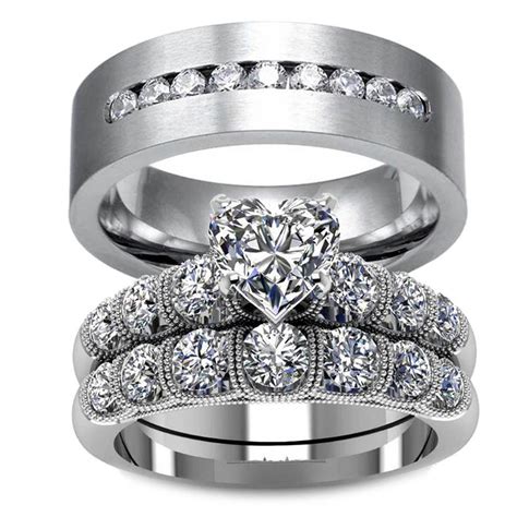 Two Rings His And Hers Wedding Ring Sets Couples Rings Kt White Gold