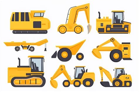 Yellow Construction Machinery Set Premium AI Generated Vector