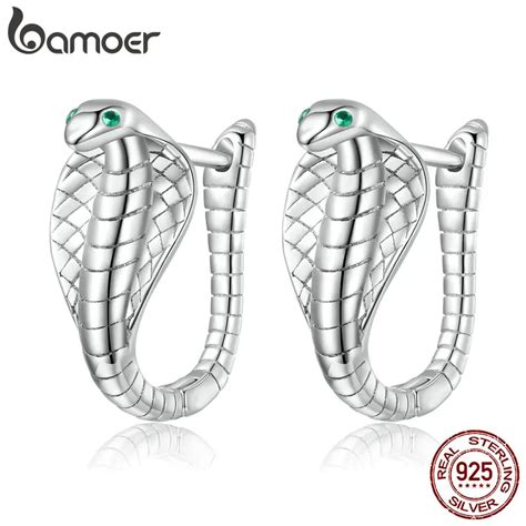 Bamoer Sterling Silver Cobra U Shaped Ear Buckles Snake Hoop