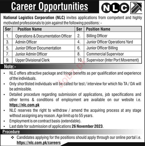 National Logistics Corporation NLC Karachi Jobs 2023 2024 Job