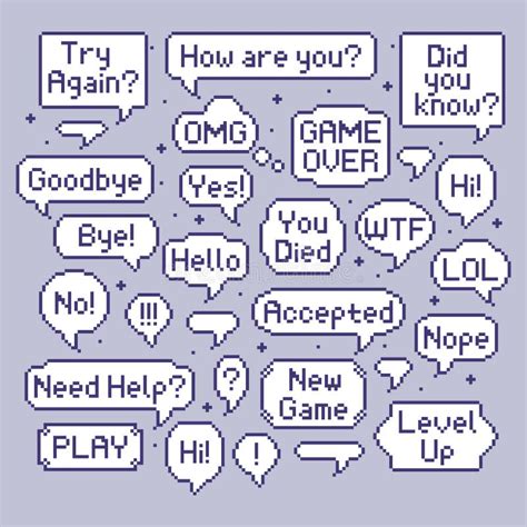 Pixel Speech Bubbles Video Game Talk Balloon Retro 8 Bit Speech