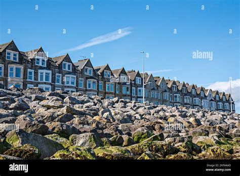 Long Terrace Of Houses On Seafront Morecambe Bay Lancashire Uk Stock