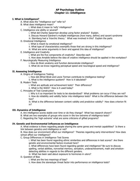 Ap Psychology Outline Chapter Intelligence