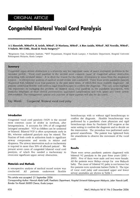 (PDF) Congenital vocal cord palsy- a case series