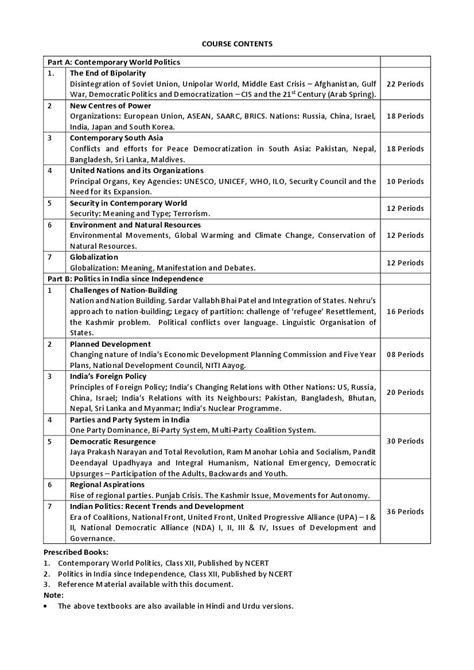 Cbse Class 12 Syllabus 2022 23 Political Science Term 1 Term 2