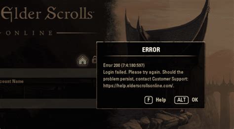 Troubleshoot Elder Scrolls Online Error 200 Login Failed