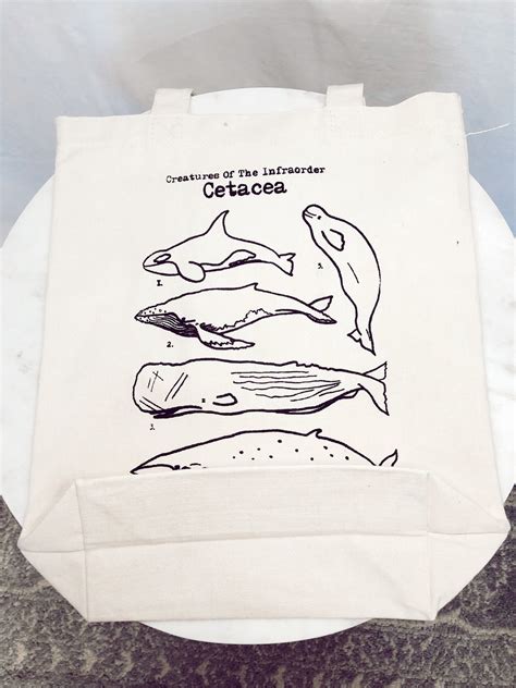 Canvas Tote Bag Design Whale Art Reusable With Inside Pocket Etsy