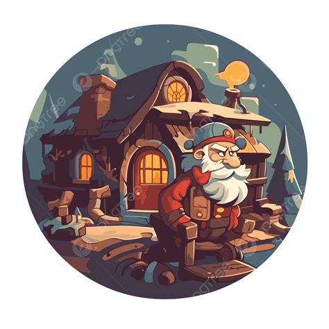 Santa Claus At Cabin In Winter Cartoon Illustration Clipart Vector