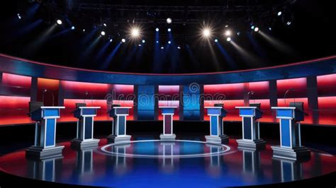 Political Talk Show Studio Pre Election Debate Stands In Tv Studio