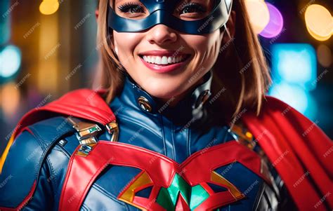 Premium Ai Image Portrait Of A Handsome Young Woman In Superhero Costume And Wearing A Mask