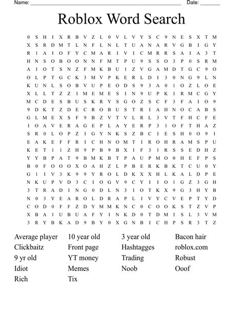 Roblox Word Searches Printable