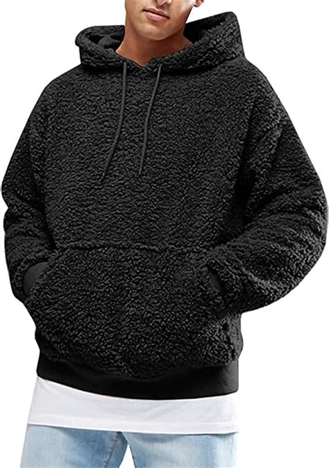 Mens Fuzzy Sherpa Pullover Hoodie Sweatshirts Long Sleeve Sport Front