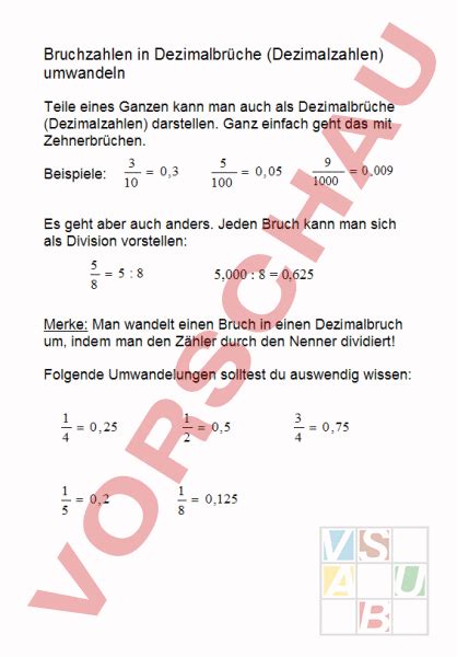 Arbeitsblatt Bruchzahlen Umwandeln Mathematik Br Che Dezimalzahlen