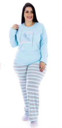 Pijama Inverno Plus Size Feminino Listrado Suede Victory Ref