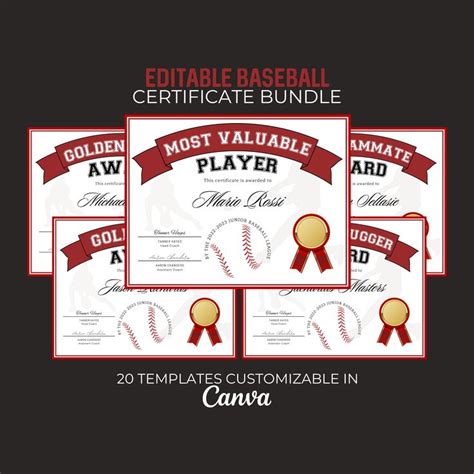 Editable Baseball Award Certificate Bundle Editable Template Bundle