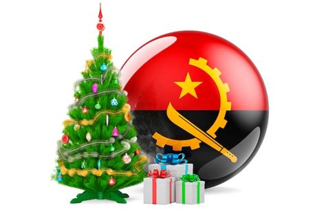 Natal E Ano Novo Em Angola Conceito Árvore De Natal E Caixas De Presentes Com Bandeira Angolana