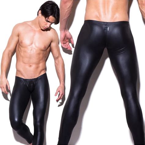 Mens N2n Faux Leather Tight Pants Black Leggings Long John