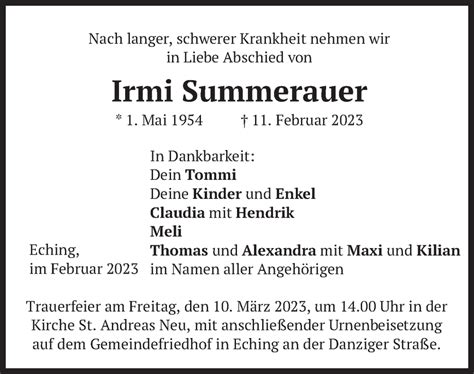 Traueranzeigen Von Irmi Summerauer Trauer Merkur De