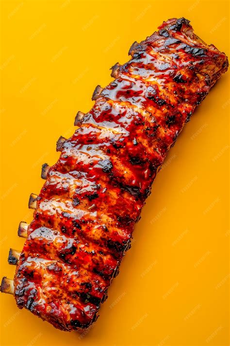 Mouth Watering BBQ Pork Ribs with Glazed BBQ Sauce on a Vibrant Yellow