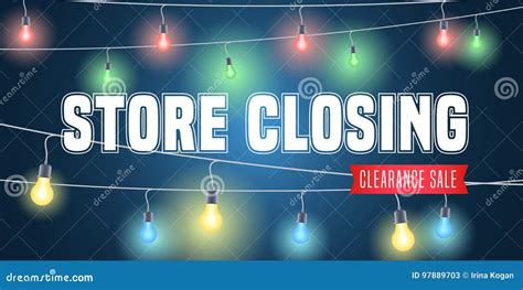 Store Closing Vector Illustration Background With Colorful Garlands