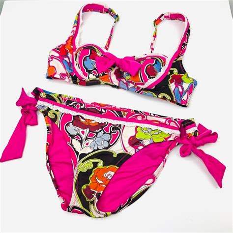 Betsey Johnson Swim Betsey Johnson Pink Deco Rose Bikini Y2k