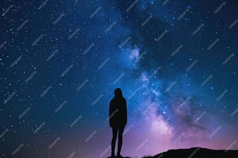 Premium Photo A Person Stands On A Hill Gazing Upward At The Night Sky Filled With Twinkling