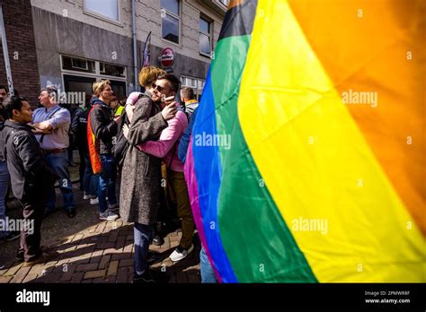 Eindhoven Spectators During The Hanging Of The New Rainbow Flag At