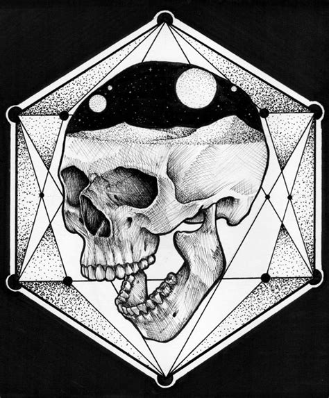 Geometric Skull Dotwork Space Dotted Drawings Tattoo Art Drawings