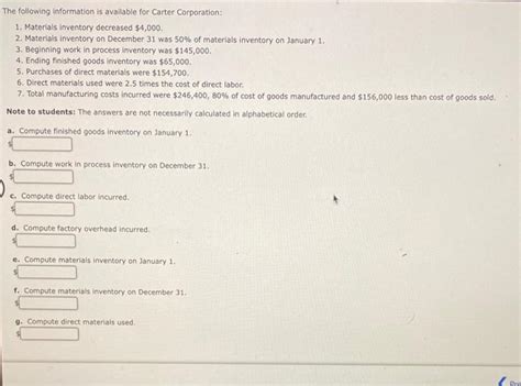 Solved The Following Information Is Available For Carter Chegg