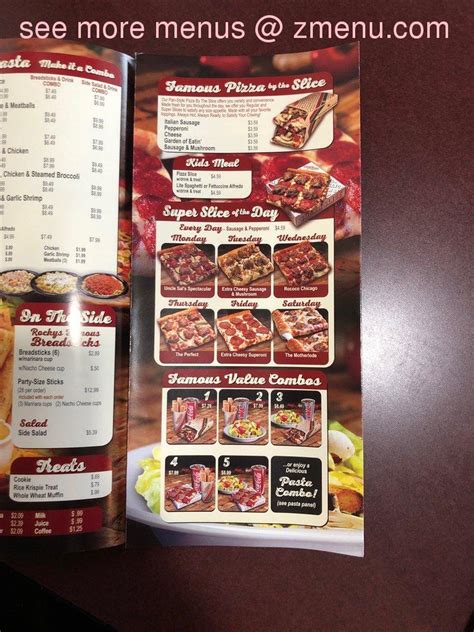 Menu at Rocky Rococo Pizza and Pasta pizzeria, Kenosha, Green Bay Rd #103