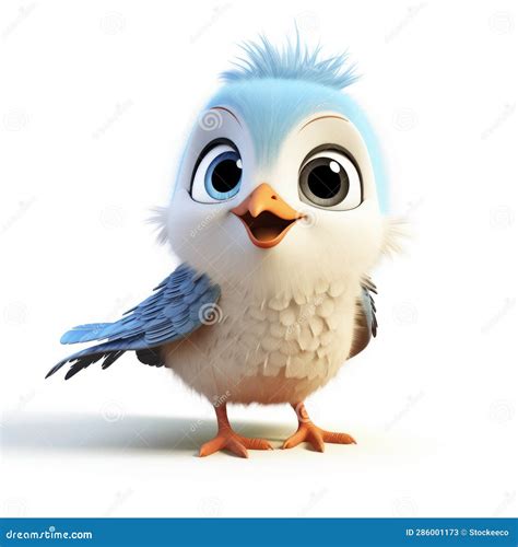 Cartoon Bird with Big Eyes and Blue Hair - Disney Animation Style Stock ...