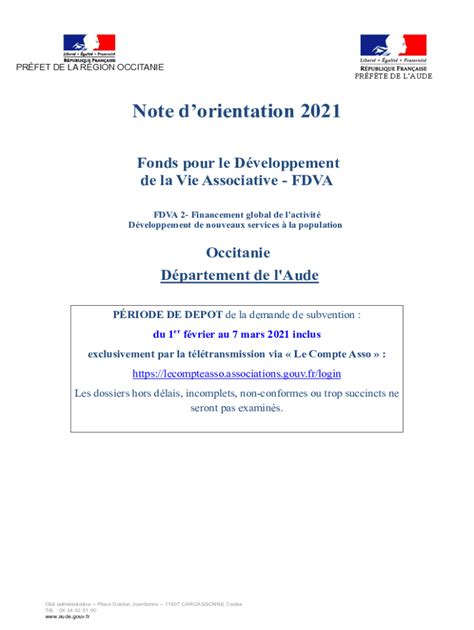 Fillable Online Fonds Pour Le Dveloppement De La Vie Associative Note