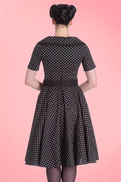 50s Mimi Polkadot Swing Dress In Black