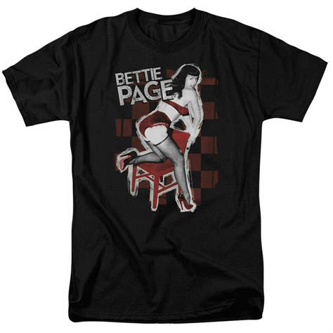 Bettie Page Over A Chair T Shirt Licensed 1950s Queen Of Pinups Model